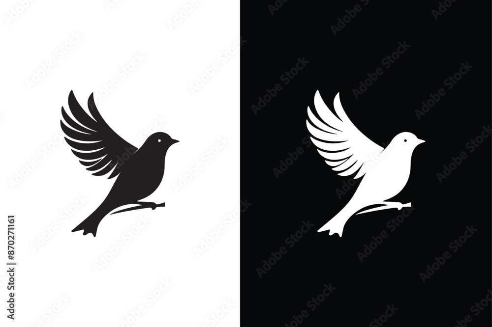 Fototapeta premium Bird silhouettes. Bird icon, silhouette, logo on white black background