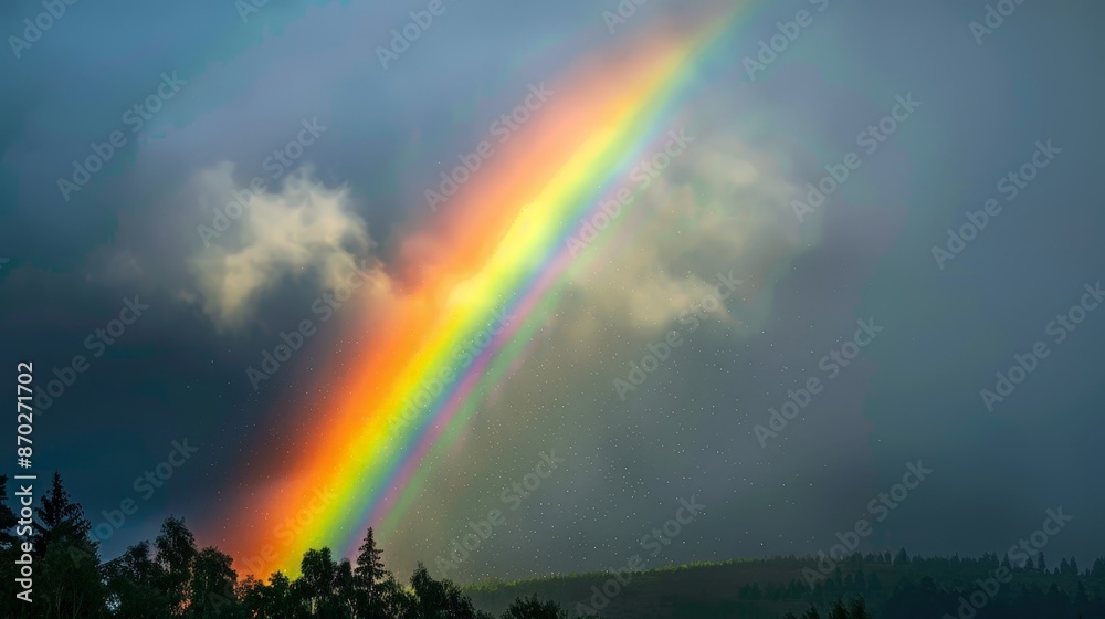The sight of a rainbow emerging after a storm, the rain still falling lightly, is a magical and hopeful moment. The sight of a rainbow emerging after a storm, the rain still falling lightly, is a magical and hopeful moment.