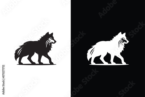 Wolf icon logo illustration design vector icon, white black