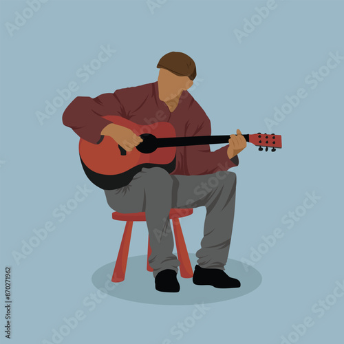 Acoustic Guitarist Colored Flat Vector