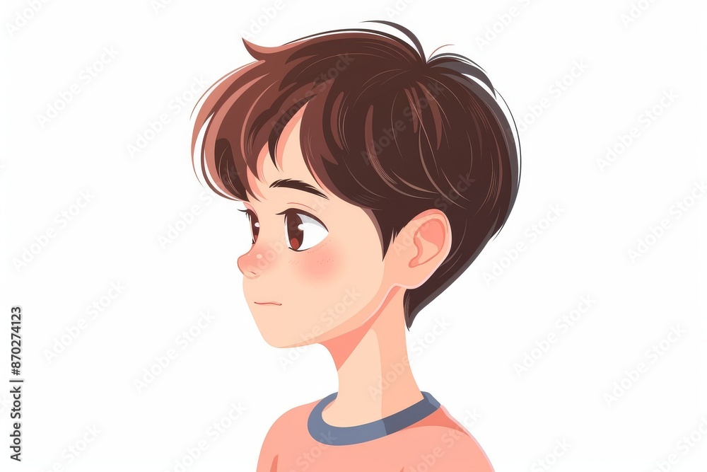 Cute Cartoon Illustration of a Boy with Short Hair on a White Background Cute Cartoon Illustration of a Boy with Short Hair on a White Background