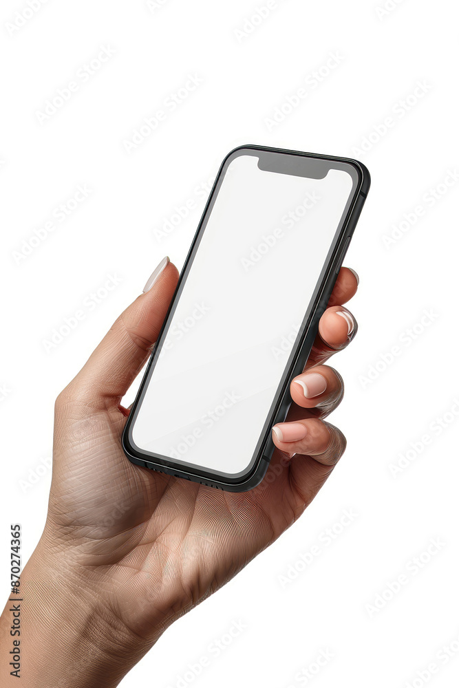 A hand holding a cell phone with a white background A hand holding a cell phone with a white background