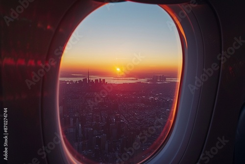 Der Ausblick von einem Flugzeugfenster auf eine große Stadt

 photo