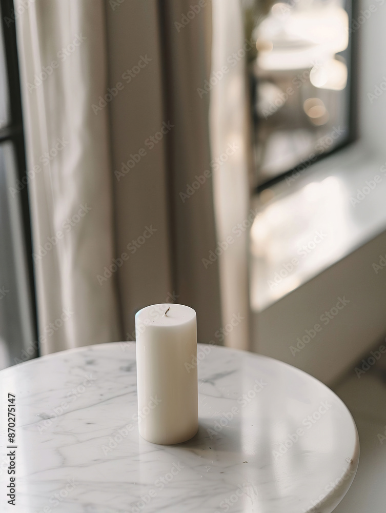 aesthetic photography with white candle on marble table, generative ai aesthetic photography with white candle on marble table, generative ai