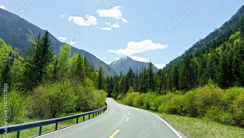 Driving in Jiuzhai Valley National Park, China.