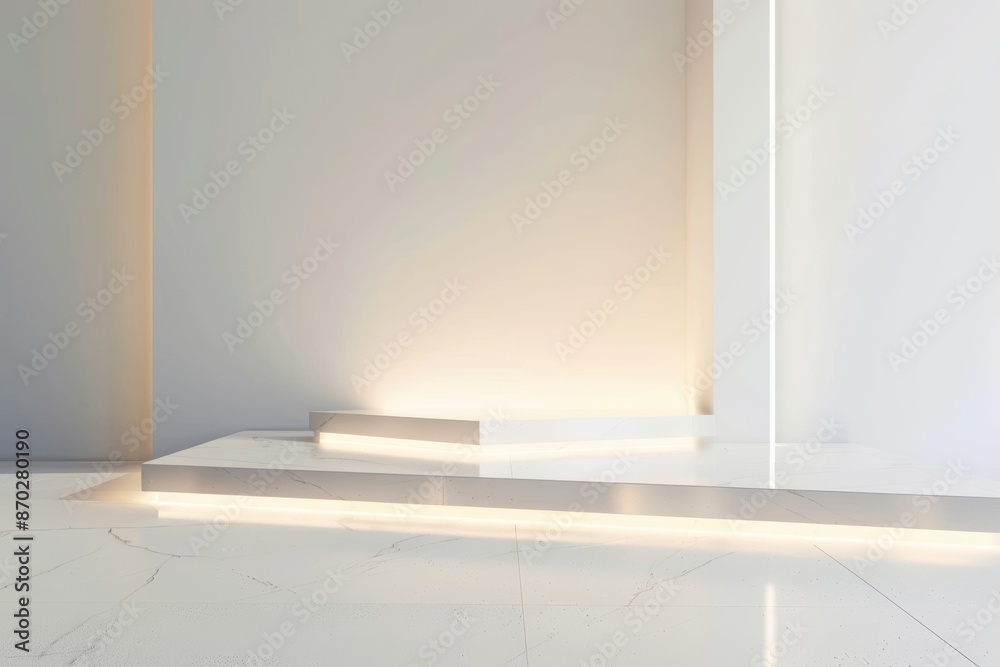 Fototapeta premium Modern minimalistic light white background with built-in lighting for product presentation