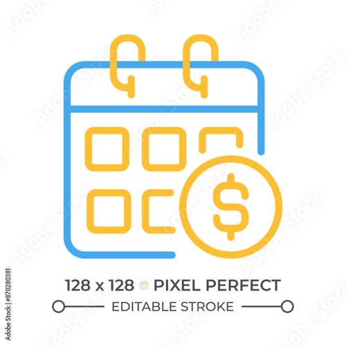 Salary two color line icon. Monthly income. Regular paycheck for work. Annual earning schedule bicolor outline symbol. Duotone linear pictogram. Isolated illustration. Editable stroke