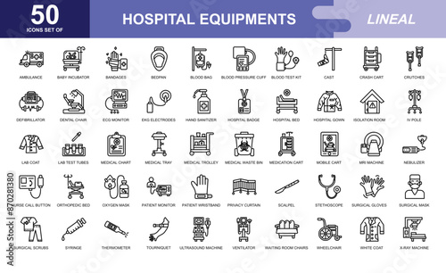 hospital equipments icon set