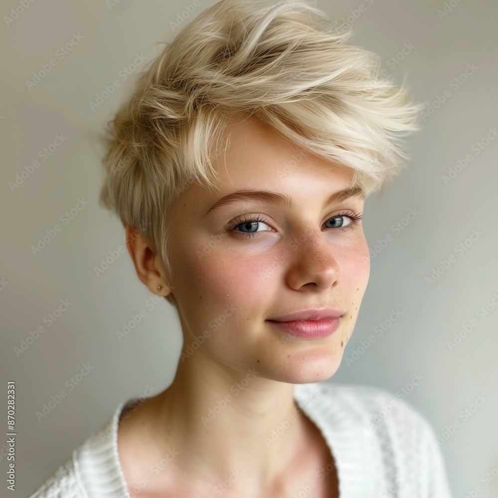 Portrait of a Young Woman with Short Blonde Hair Portrait of a Young Woman with Short Blonde Hair