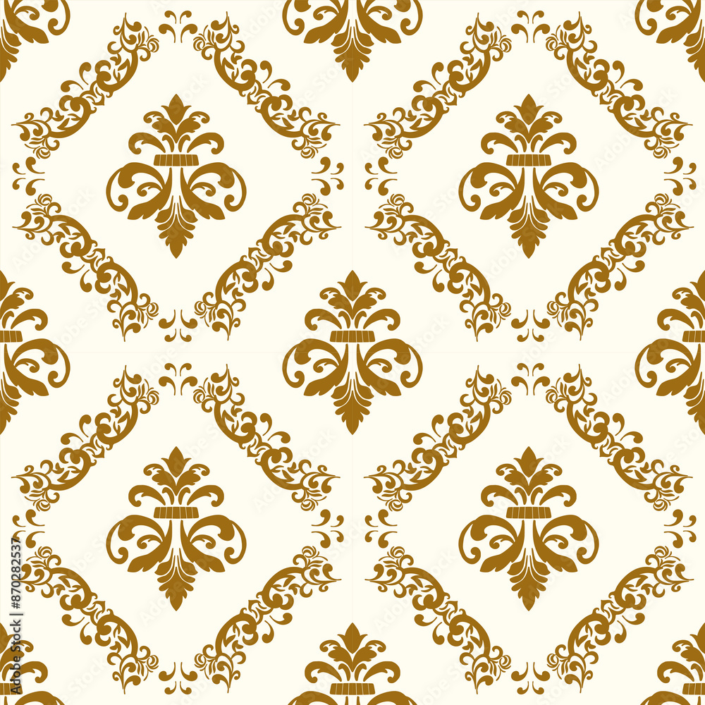 Classic Damask gold color Seamless
Pattern on a white background. Classic Damask gold color Seamless
Pattern on a white background.