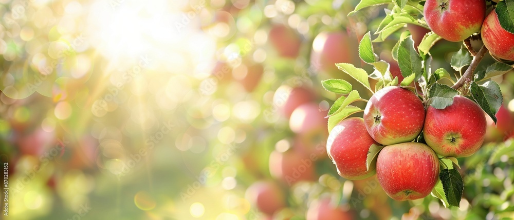 Reife Äpfel an einem Apfelbaum an einem sonnigen Tag