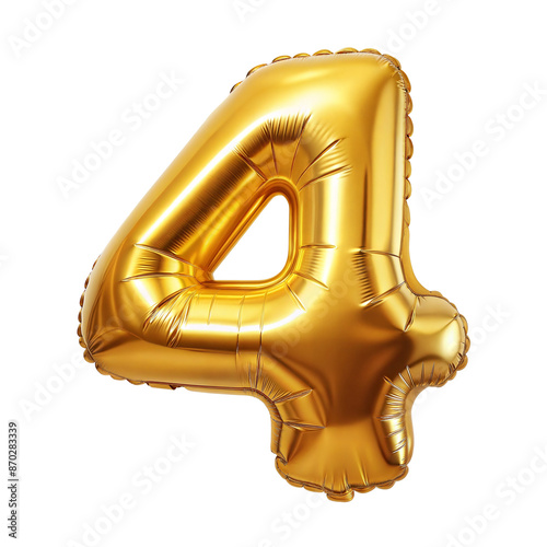 Number four font golden balloon isolated on transparent background