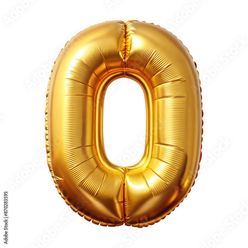 Number zero font golden balloon isolated on transparent background