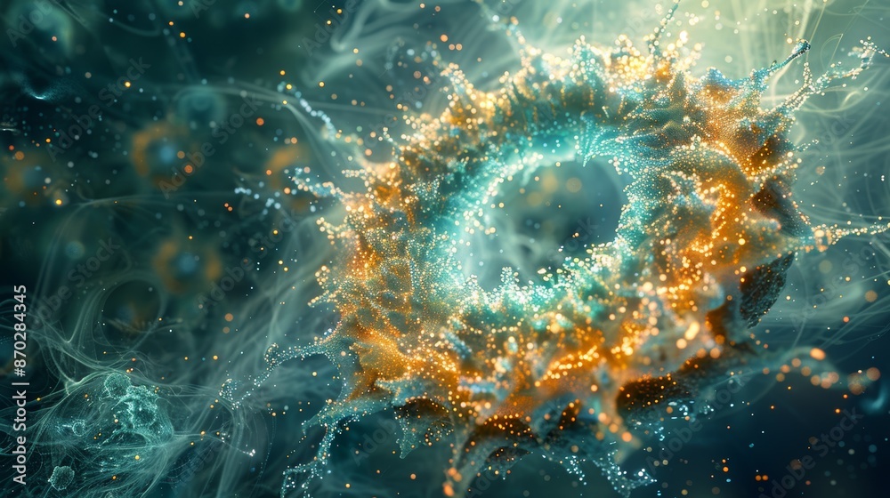 An artistic 3D illustration of a virus cell surrounded by a halo of light, representing the invisible threat of contagion. An artistic 3D illustration of a virus cell surrounded by a halo of light, representing the invisible threat of contagion.