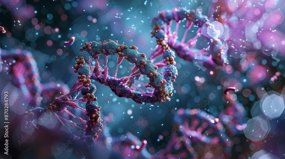 A realistic 3D illustration of a virus particle, showcasing its structure with RNA and DNA strands. A realistic 3D illustration of a virus particle, showcasing its structure with RNA and DNA strands.