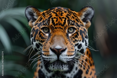 Captivating close-up of a strikingly patterned jaguar's coat.