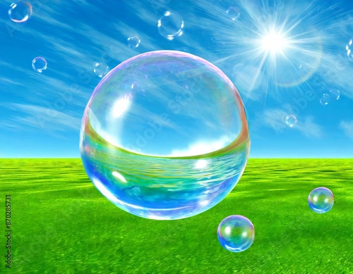 Rainbow 3d art, bubbles in a clean vibrant sky