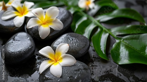 Spa Treatment with Frangipani Flowers and Black Stones