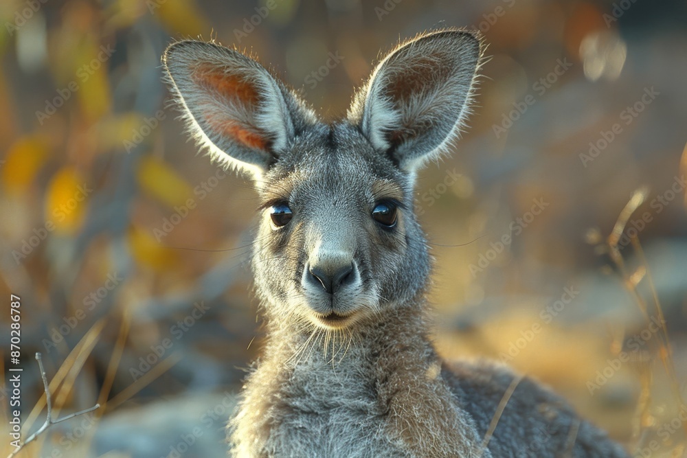 Curious kangaroo joey peeking out from its mother's pouch. Curious kangaroo joey peeking out from its mother's pouch.