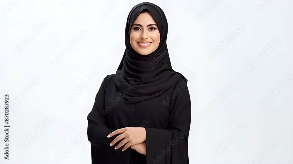 Portrait of arabic business woman wearing hijab crossing hand on white background Portrait of arabic business woman wearing hijab crossing hand on white background