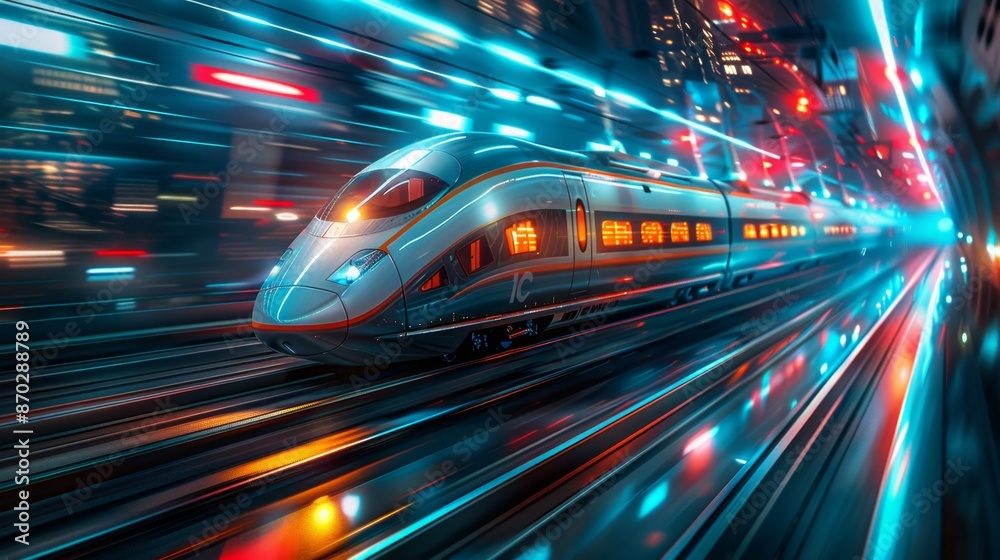 Futuristic High-Speed Train in Motion - Generative AI Futuristic High-Speed Train in Motion - Generative AI