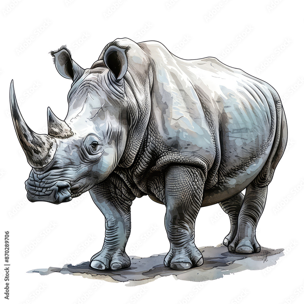 Fototapeta premium Black And White Drawing Rhino Illustration Art, Generative AI