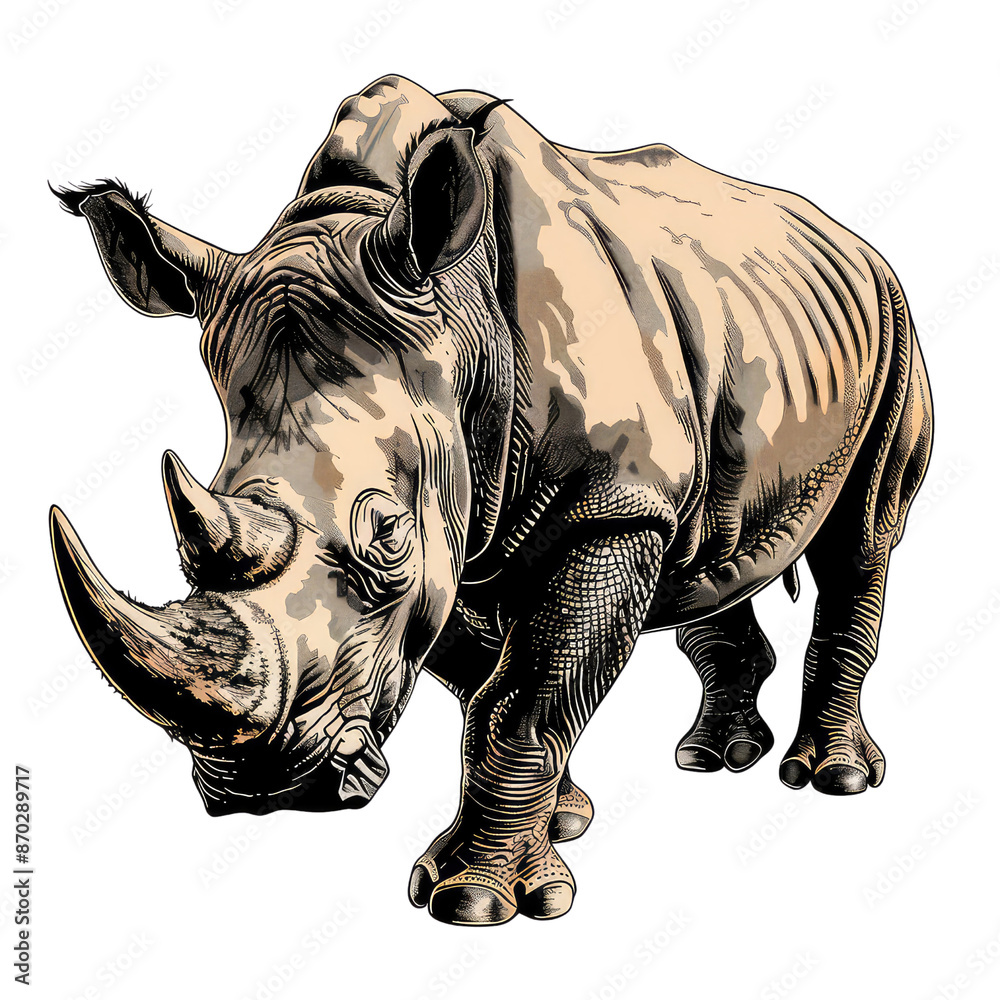 Fototapeta premium Black And White Drawing Rhino Illustration Art, Generative AI 