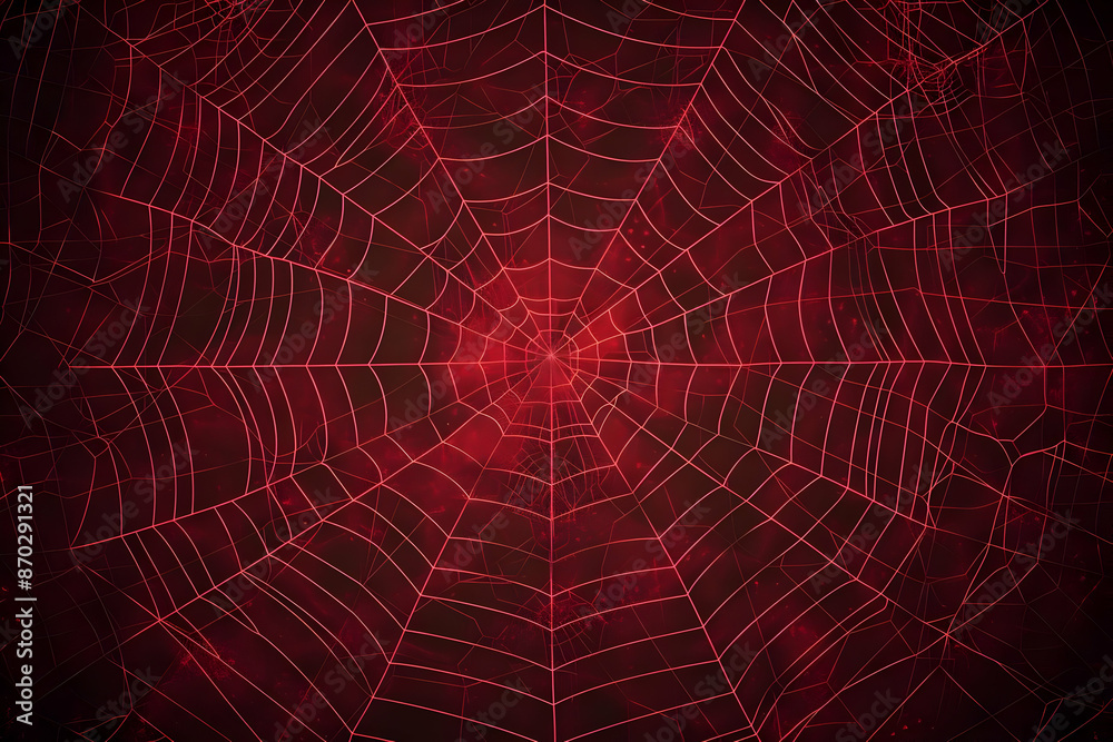 Fototapeta premium Red spider web background, detailed and intricately designed, perfect for Halloween themes, digital art, or spooky designs.