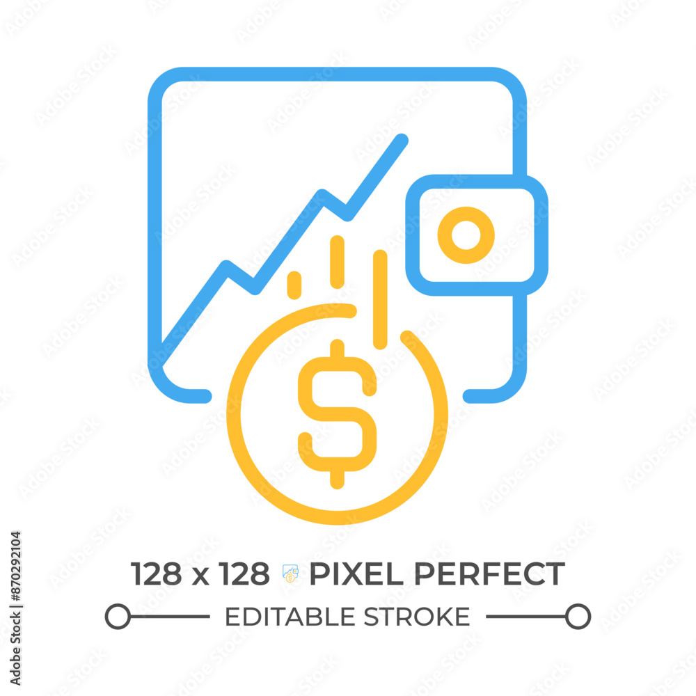Obraz premium Investment two color line icon. Earning money from stocks. Financial market. Economic growth bicolor outline symbol. Duotone linear pictogram. Isolated illustration. Editable stroke