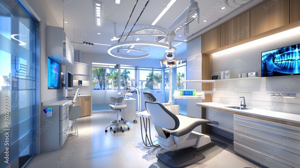Obraz premium 3D dental scanning, advanced clinic, precise diagnostics, modern design, innovative care
