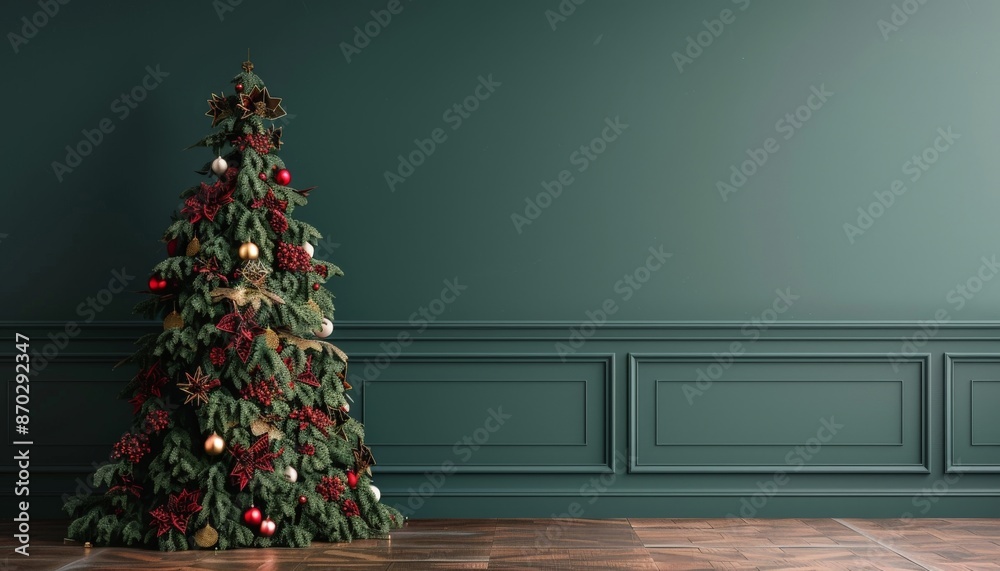 Decorated Christmas Tree in a Green Room Decorated Christmas Tree in a Green Room