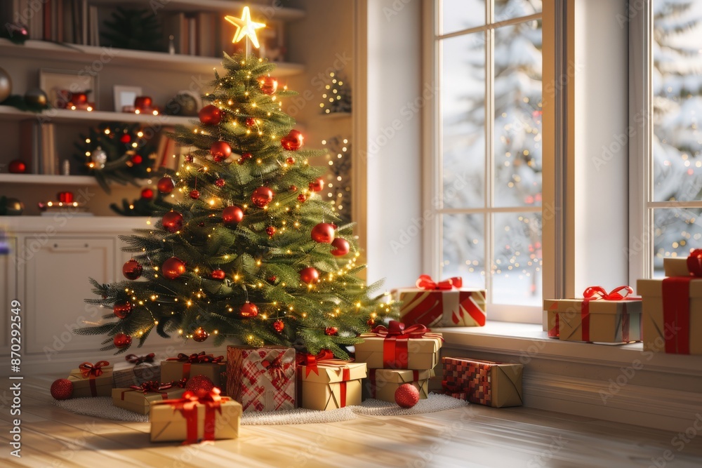 Obraz premium Christmas Tree in a Cozy Living Room