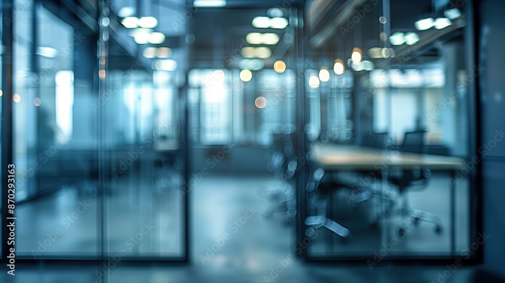 Beautiful, blurred background of modern office interior in gray tones with glass windows, glass partitions. Beautiful, blurred background of modern office interior in gray tones with glass windows, glass partitions.