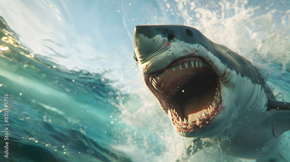 Obraz premium White shark marine predator big open mouth. 