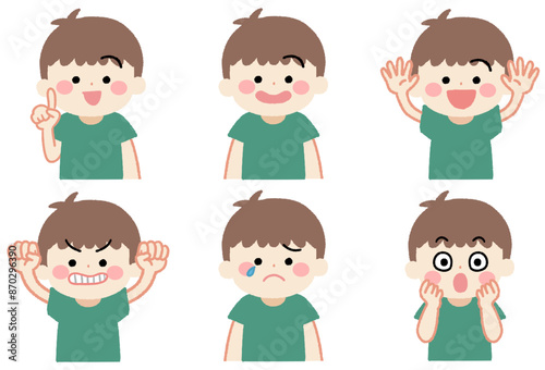 小さな男の子のいろいろな表情のアイコンイラストセット