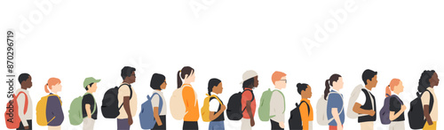 Different children with backpacks.