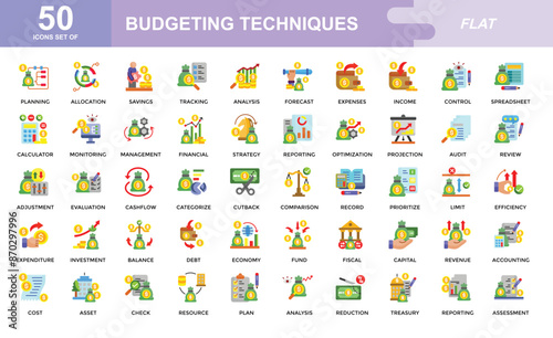 Budgeting techniques icon set