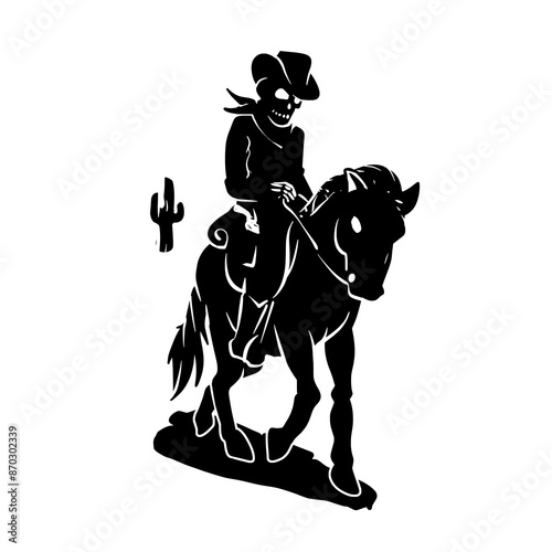 Cowboy Skeleton Silhouette Vector Cartoon