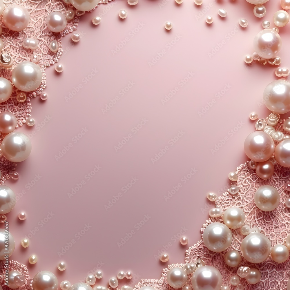 Glamorous Scattered Pearls and Lace on Soft Pink Background Design Glamorous Scattered Pearls and Lace on Soft Pink Background Design