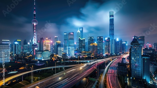 Wallpaper Mural City skyline at night with illuminated road and modern architecture Torontodigital.ca