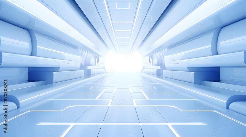 Obraz premium 3d rendering of white and blue abstract geometric background. Scene for advertising, technology, showcase, banner, game, sport, cosmetic, business, metaverse. Sci-Fi Illustration. Product display