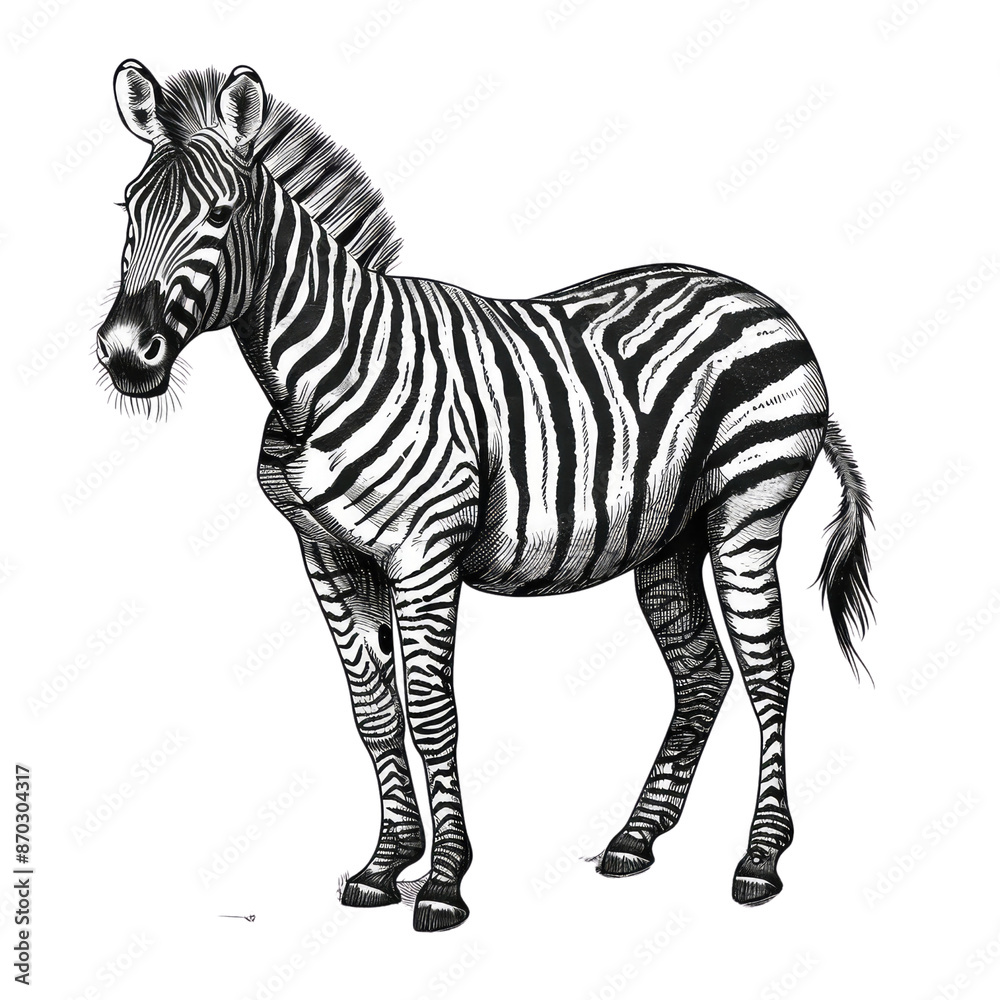 Fototapeta premium Black And White Drawing Zebra lllustration Art, Generative AI