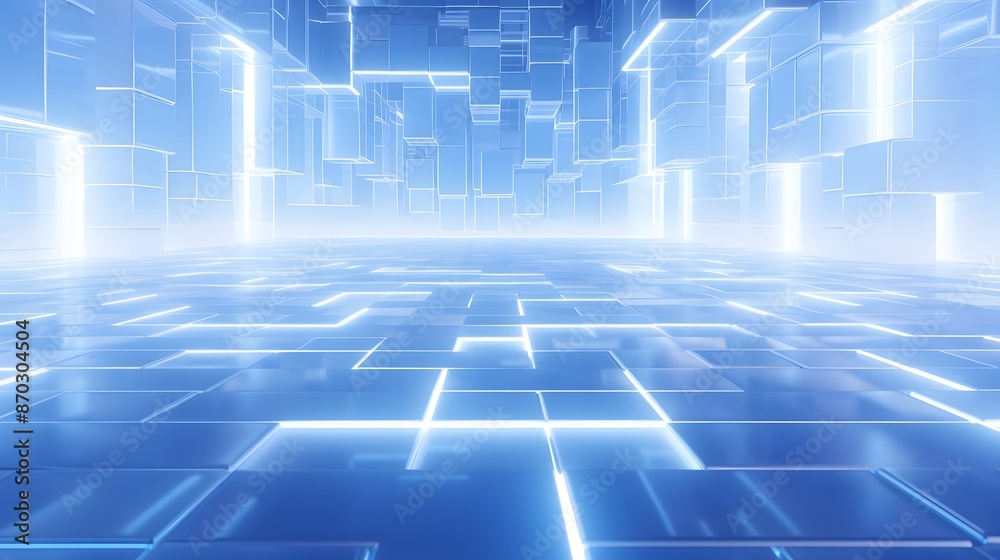 Obraz premium 3d rendering of white and blue abstract geometric background. Scene for advertising, technology, showcase, banner, game, sport, cosmetic, business, metaverse. Sci-Fi Illustration. Product display