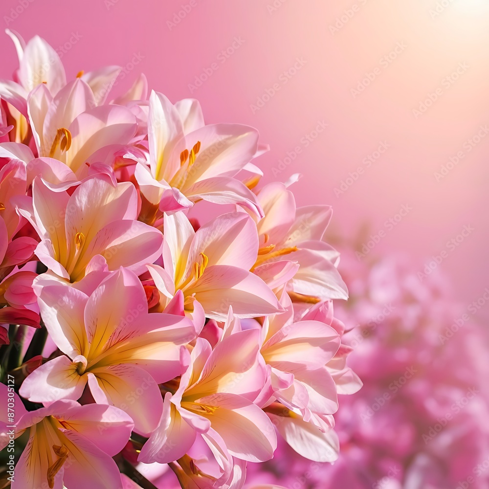 Fototapeta premium Alstroemeria flowers on pink background in sunlight