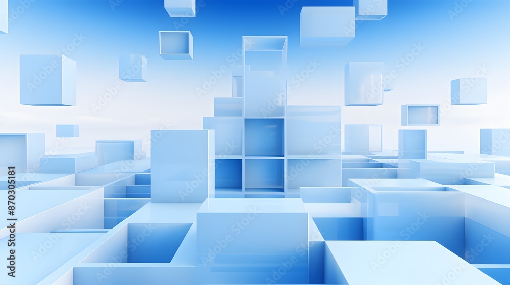 3d rendering of white and blue abstract geometric background. Scene for advertising, technology, showcase, banner, game, sport, cosmetic, business, metaverse. Sci-Fi Illustration. Product display 3d rendering of white and blue abstract geometric background. Scene for advertising, technology, showcase, banner, game, sport, cosmetic, business, metaverse. Sci-Fi Illustration. Product display
