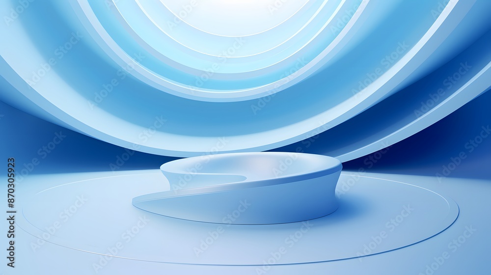 3d rendering of white and blue abstract geometric background. Scene for advertising, technology, showcase, banner, game, sport, cosmetic, business, metaverse. Sci-Fi Illustration. Product display