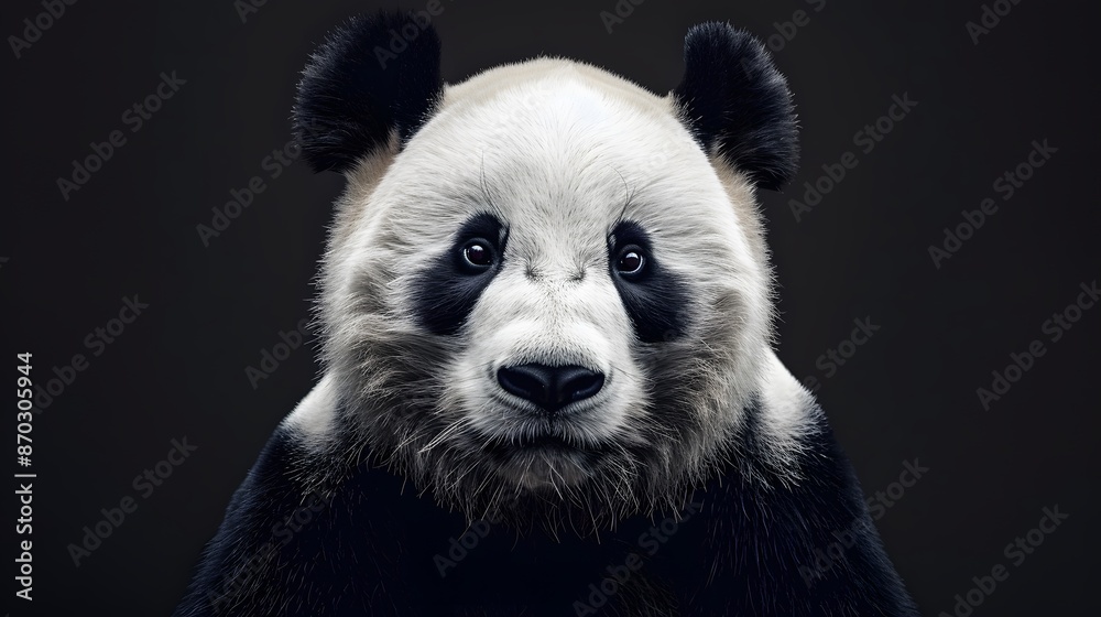 Obraz premium Template of Portrait of panda with a black background. 