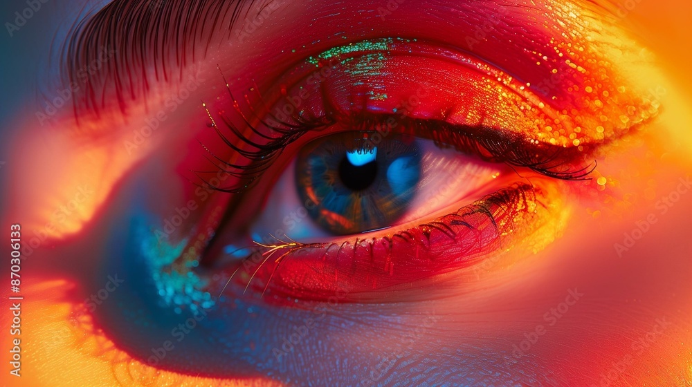 Vibrant Close-Up of Eye with Colorful Abstract Lighting - Illustration Vibrant Close-Up of Eye with Colorful Abstract Lighting - Illustration