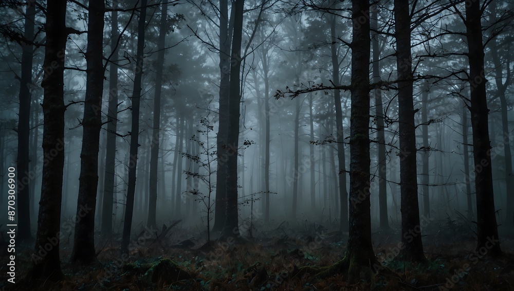 Obraz premium The eerie beauty of a misty forest at dusk ai_generated