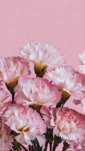 Beautiful tender pink and white carnation flowers pink background